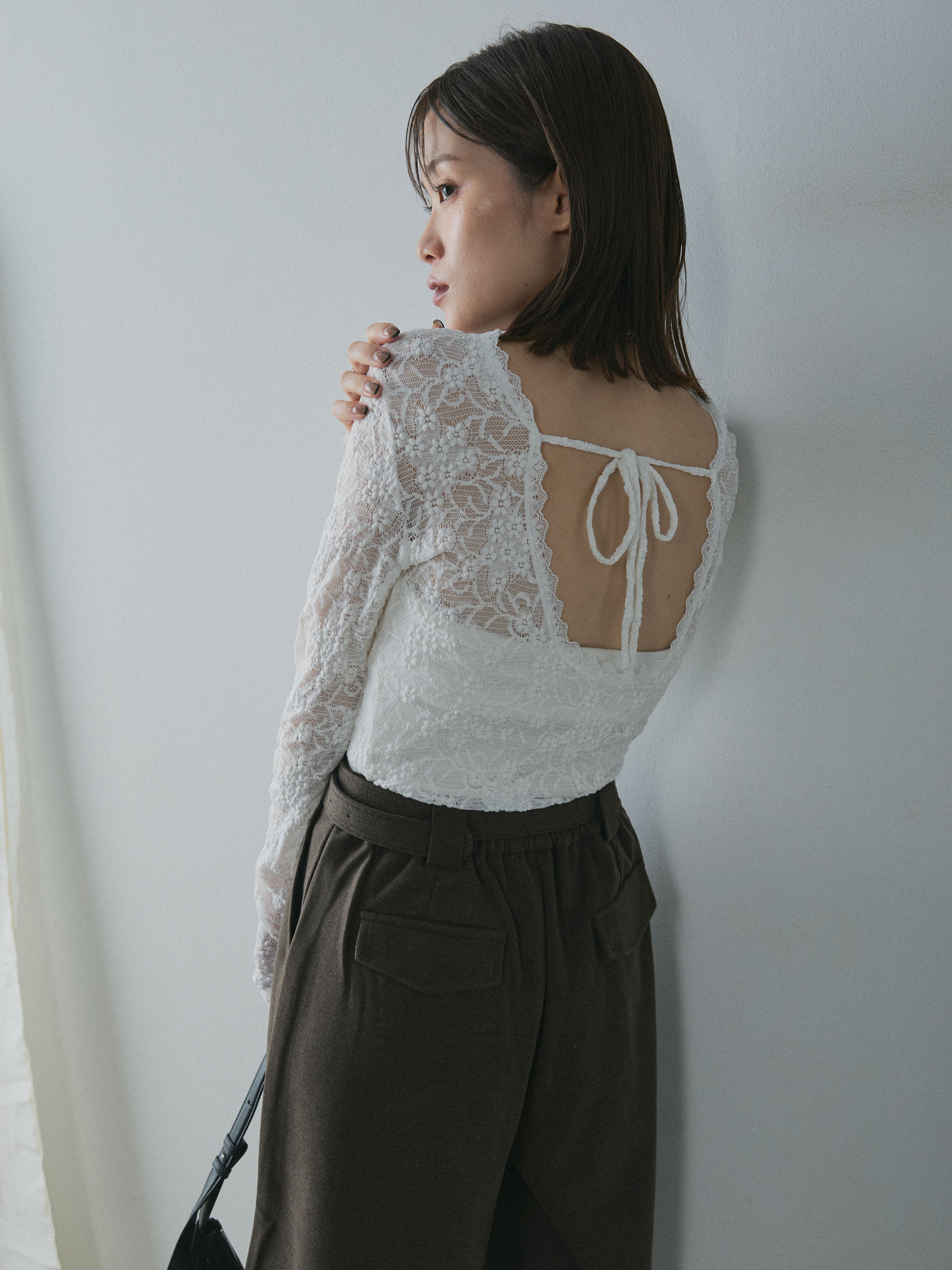 EMILY ODA オリジナルレース柄ニットトップス　白 楽天市場】トップス ニット セーター レース ハイネック 花柄