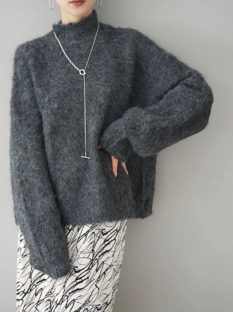 予約]ハイネックウール混モヘアタッチシャギーニットプルオーバー