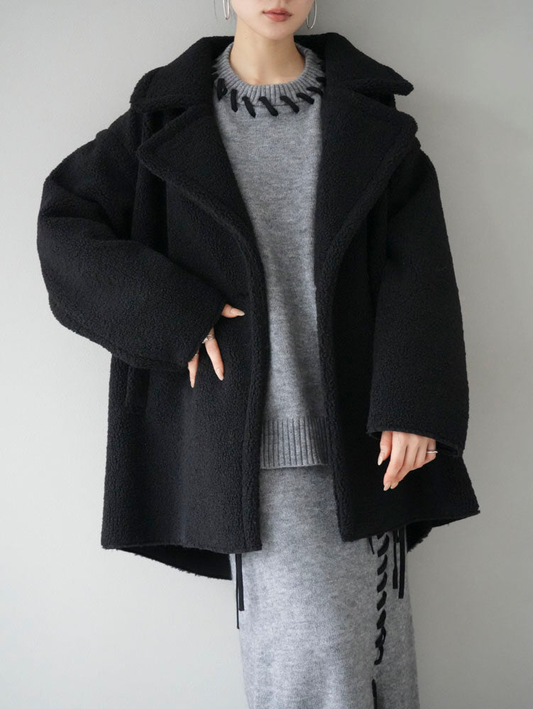 予約]フェイクムートンボアPコート/ブラック – Lumier