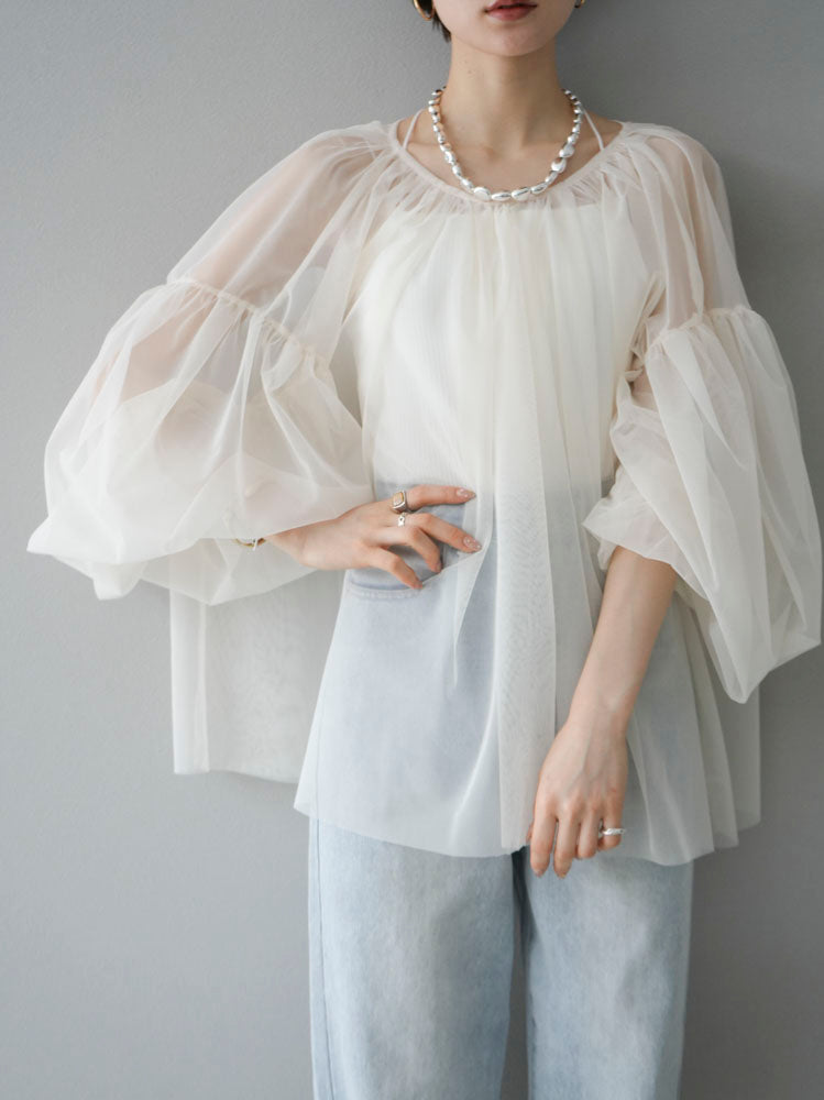 Pre-order] Tulle Gathered Blouse/Ivory – Lumier