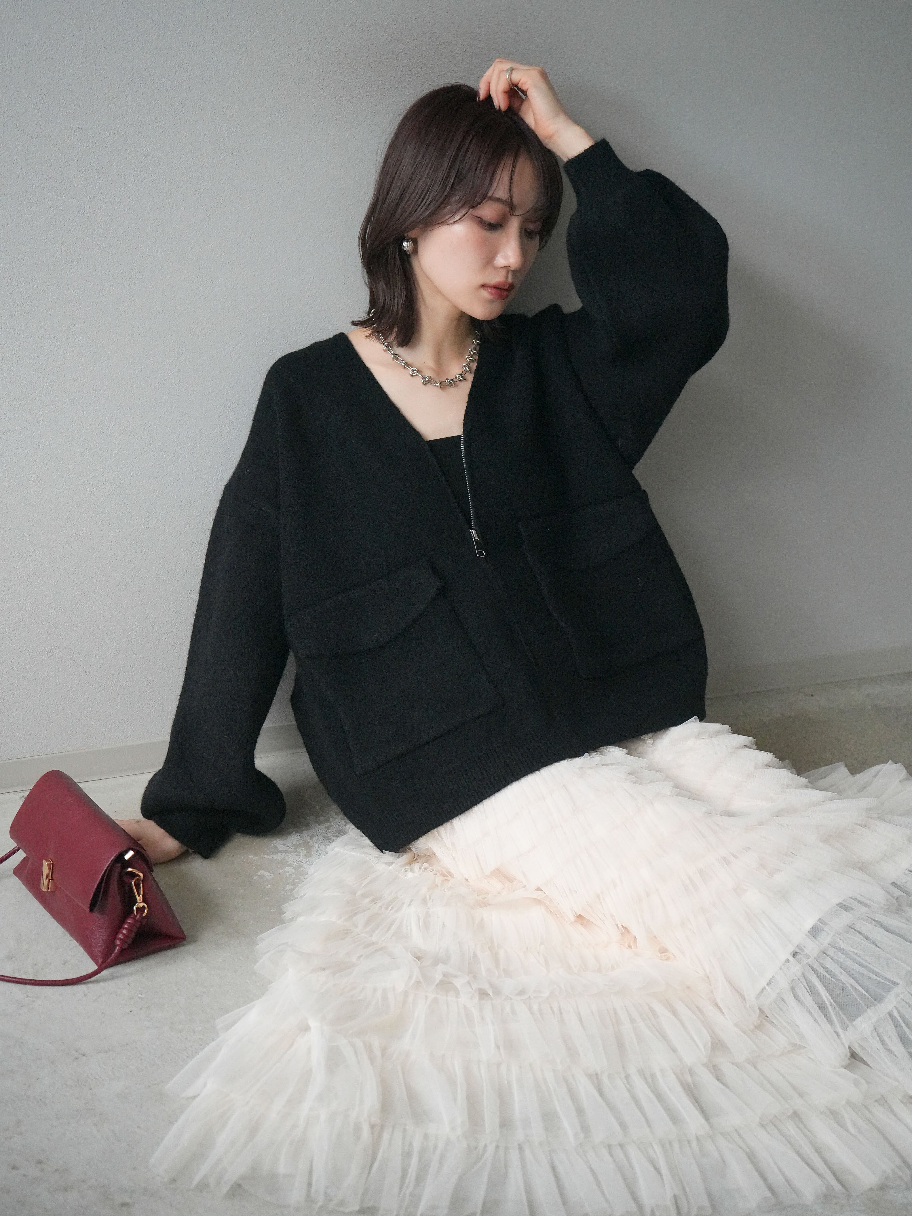 予約]BIGポケットジップニットカーディガン/black – Lumier