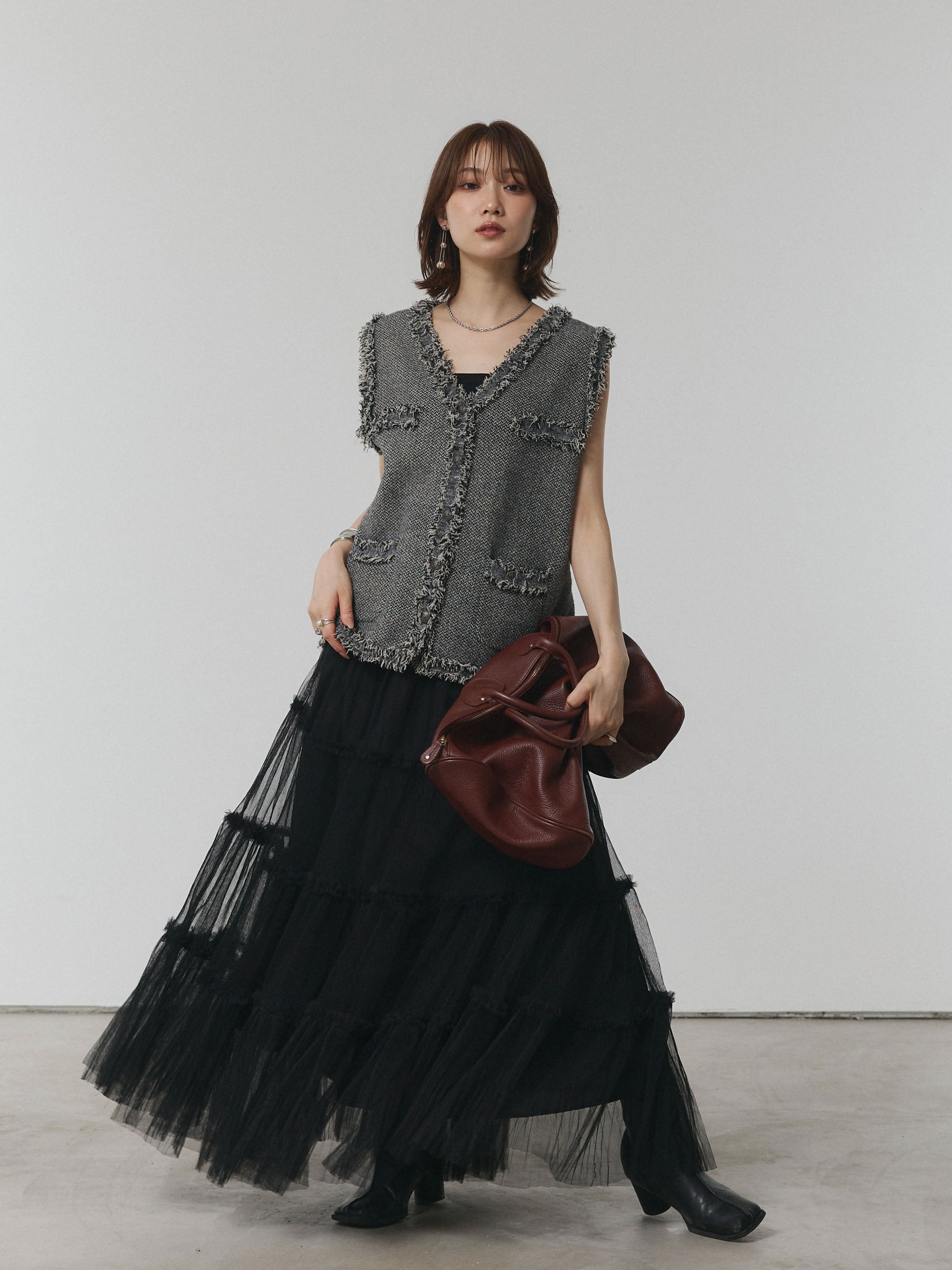 m*願様 ENFOLD フリルニットベスト　ブラック m*願様 ENFOLD フリルニットベスト ブラック ENFOLD