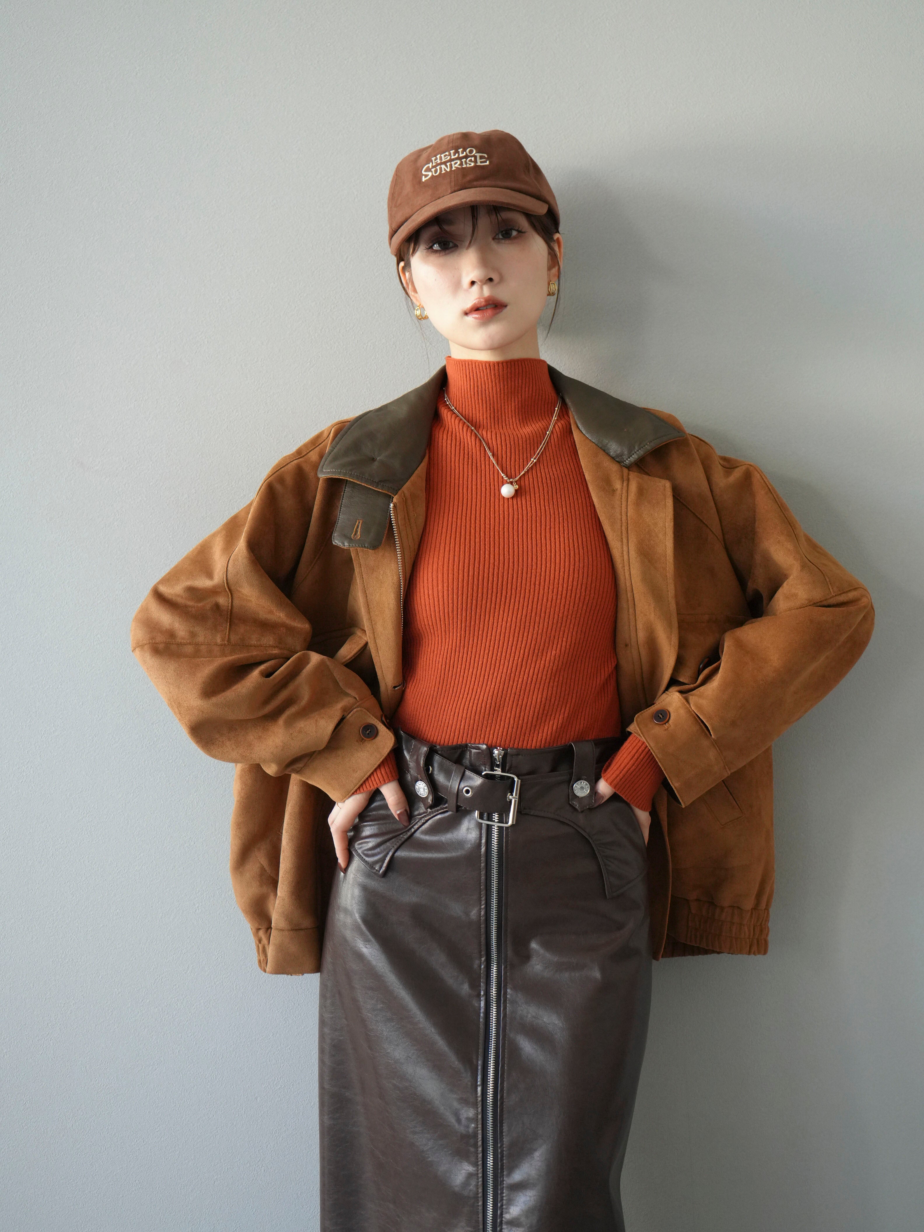 予約]デザインポケットレザー襟スウェードジャケット/キャメル – Lumier