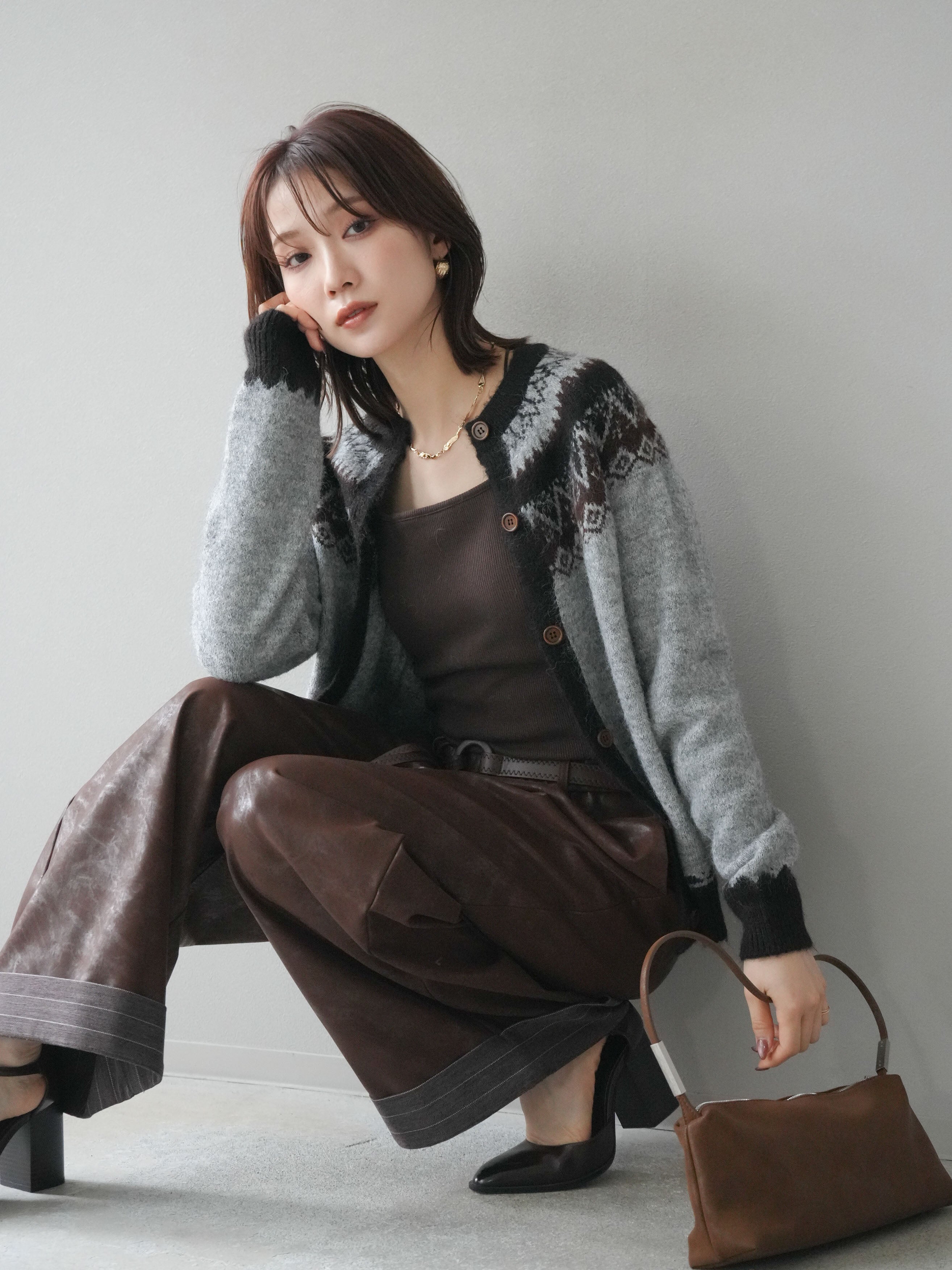 予約]ノルディック柄ニットカーディガン/gray – Lumier