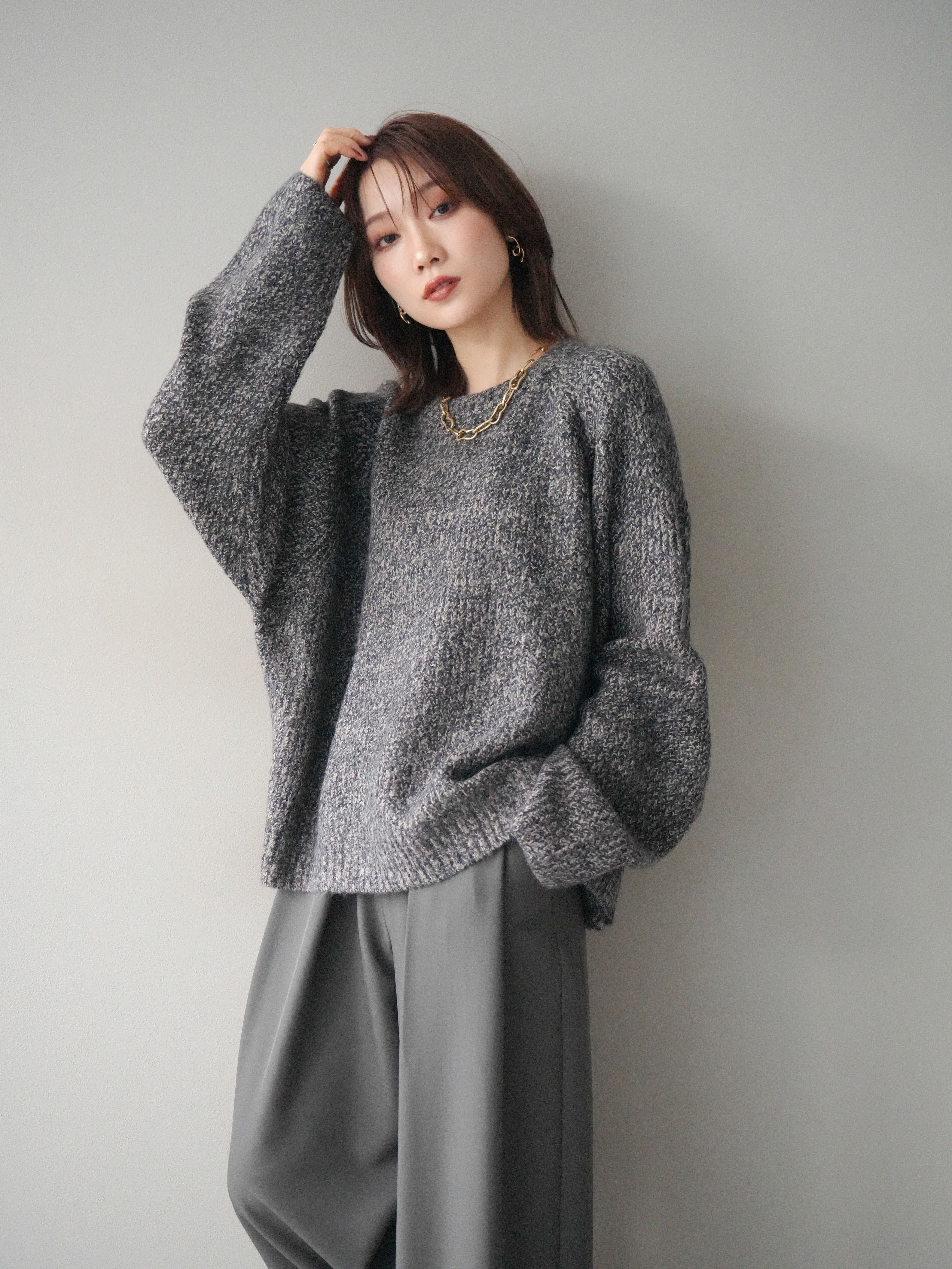 予約]クルーネック畦編みミックスニット/navy – Lumier