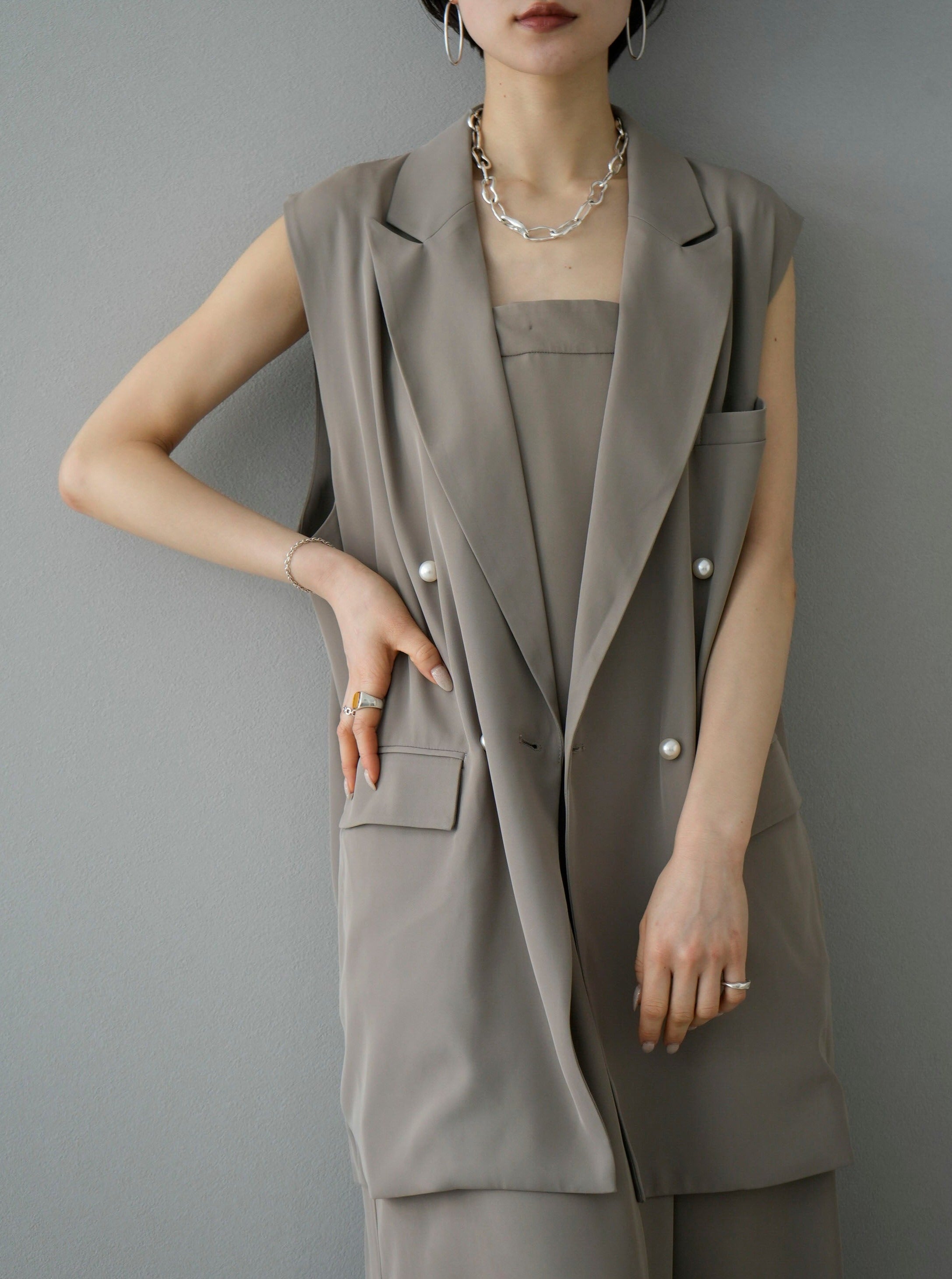 Pre-order] Pearl button tailored jacket vest/gray – Lumier