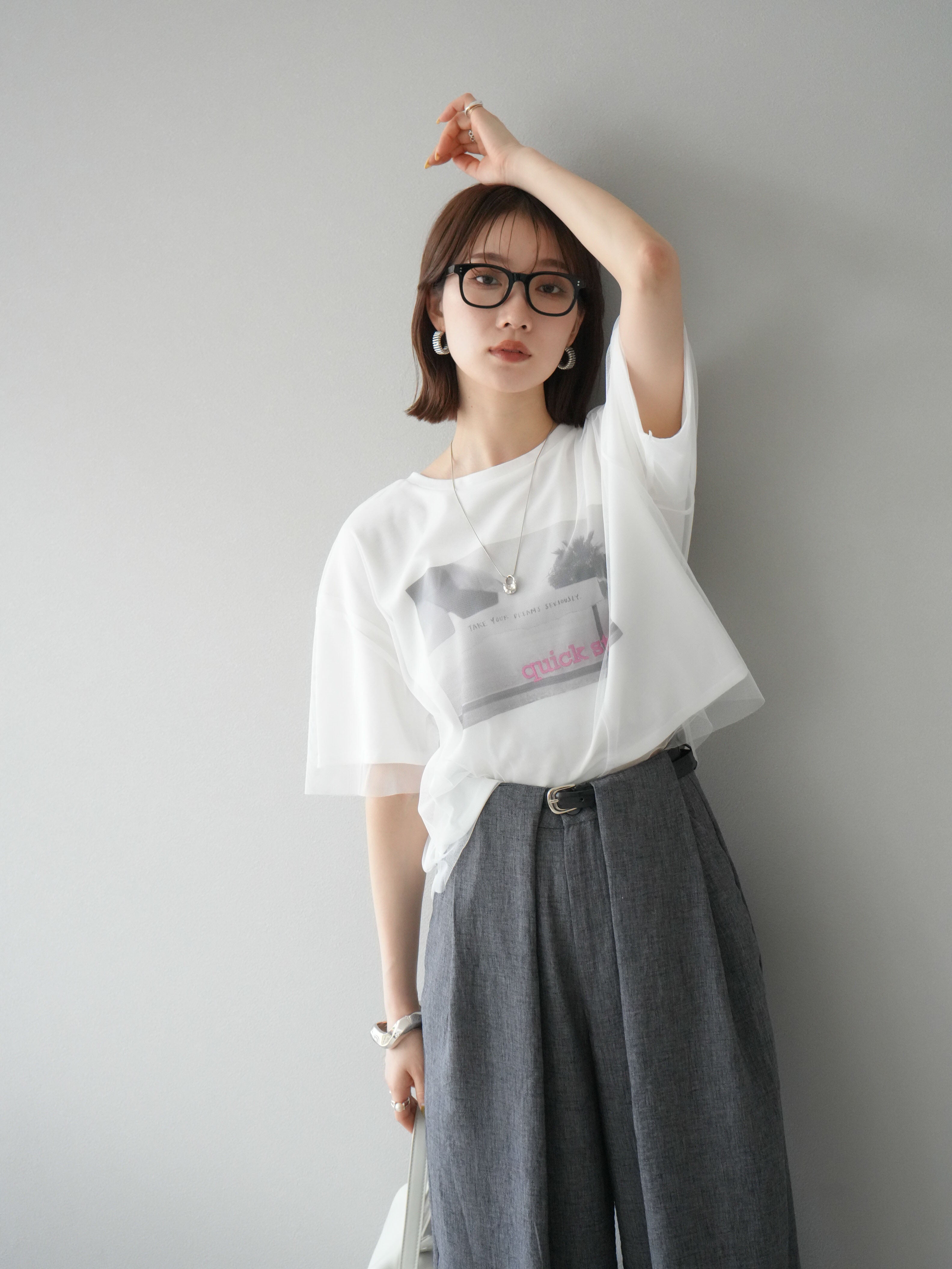 予約]チュールドッキングフォトTシャツ/オフホワイト×ピンク – Lumier