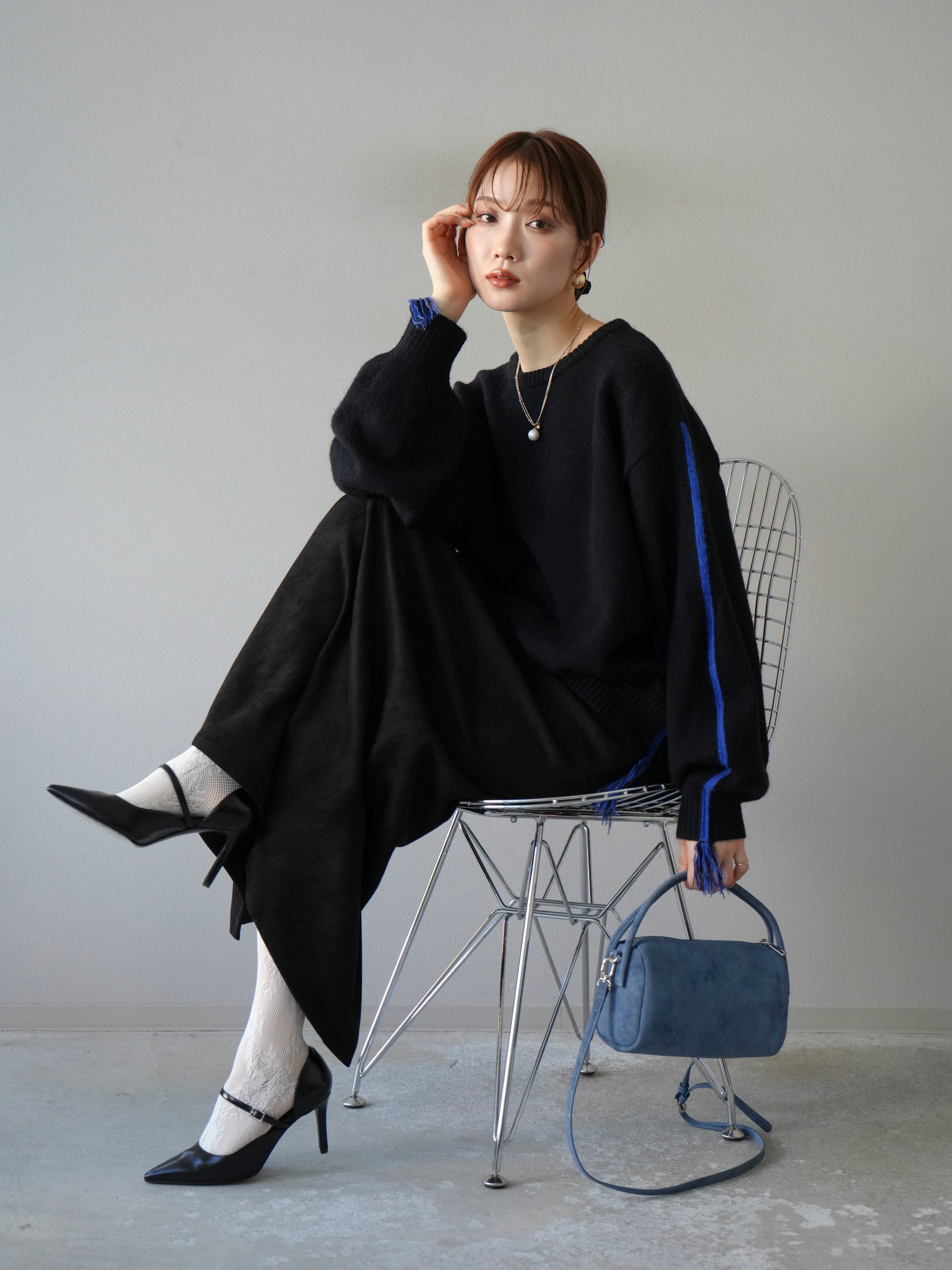 LINKABLE リンカブル　ボーダートップス　黒　エルボーパッチ　ニット　薄手 LINKABLE リンカブル ボーダートップス 黒 エルボーパッチ