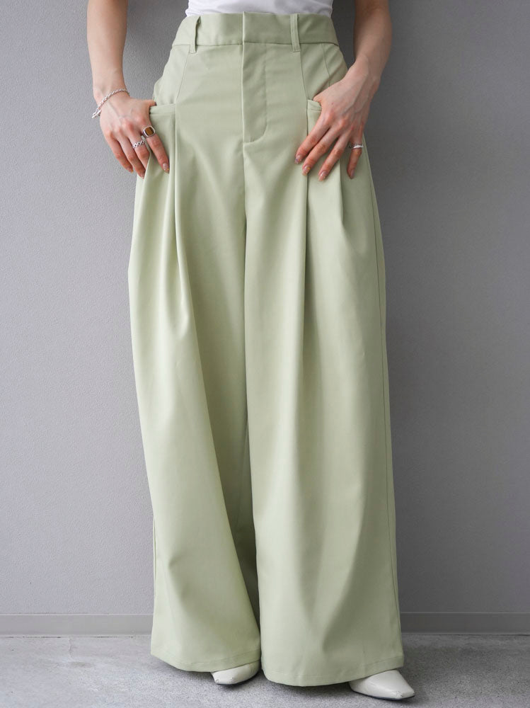 Pre-order] Polyester double tuck wide pants/green – Lumier