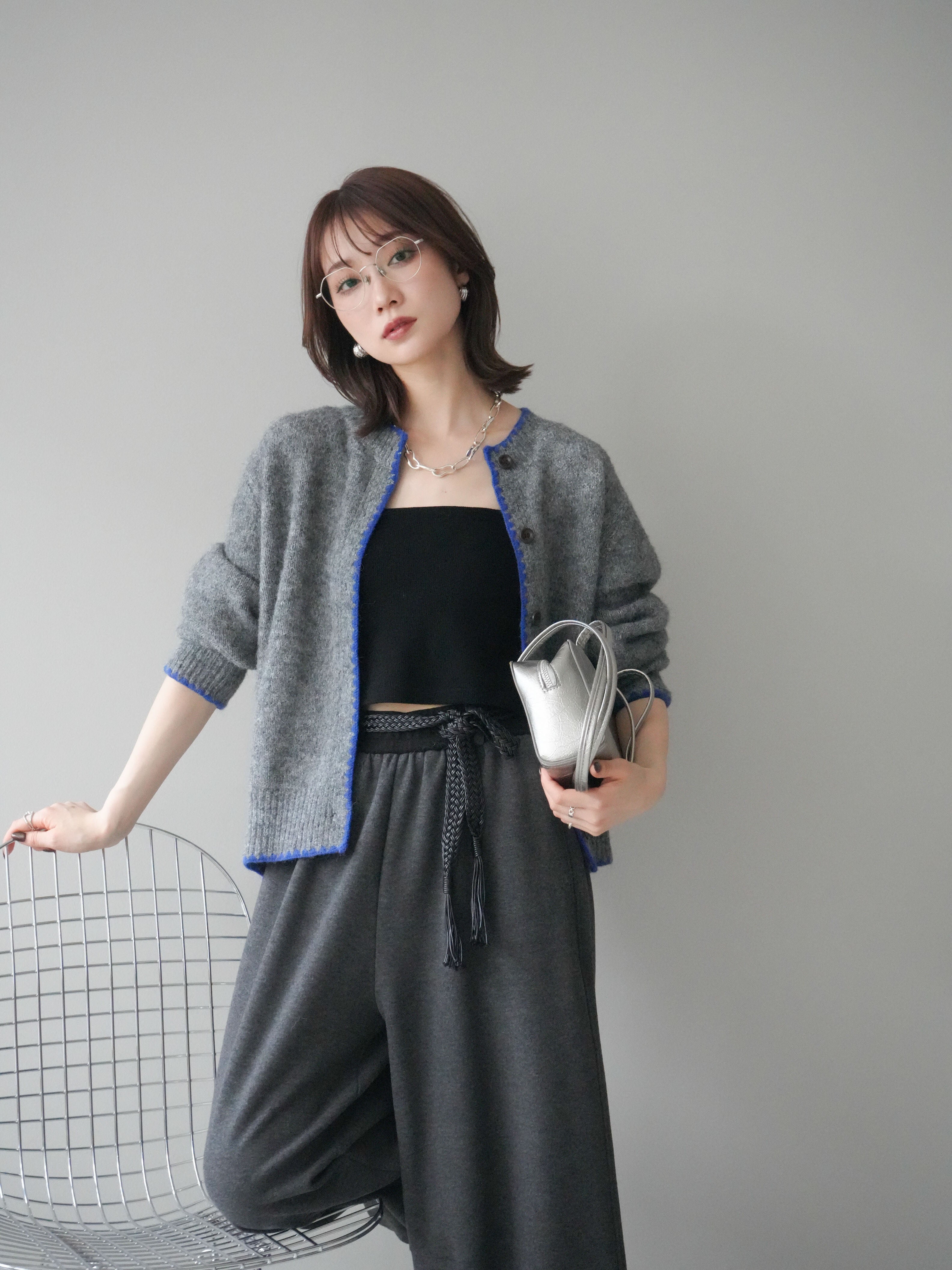 予約]三角ステッチニットカーディガン/gray – Lumier