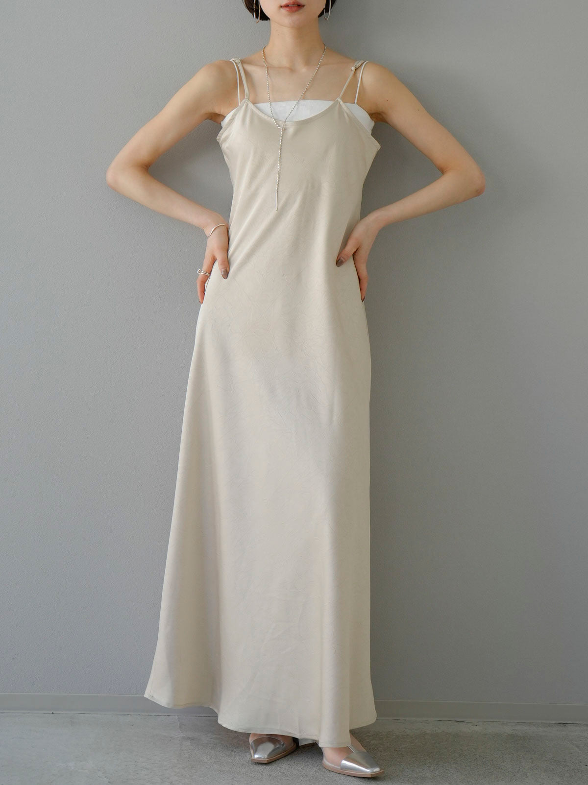 [Pre-order] Crushed Satin Camisole Dress/Cream