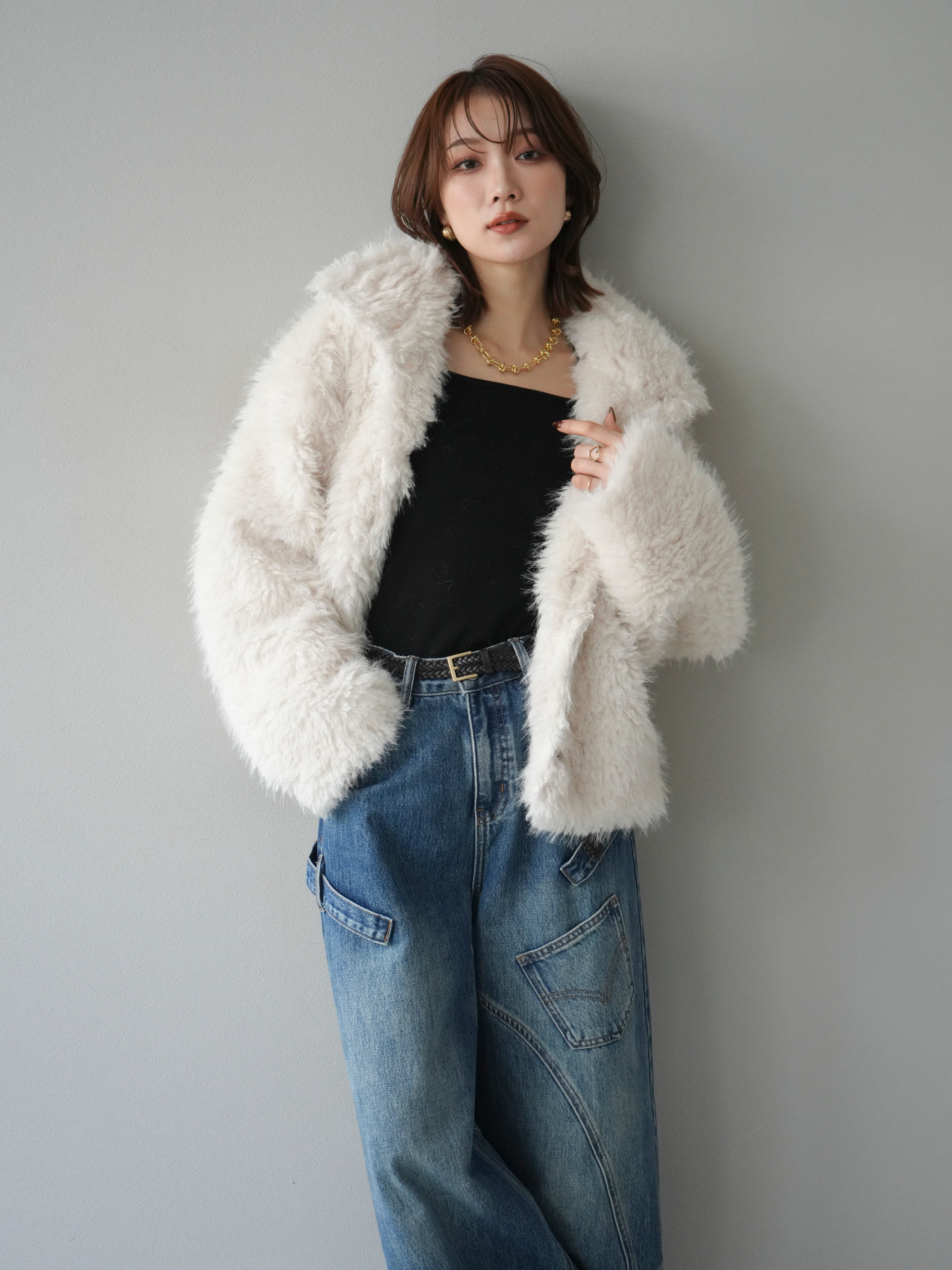 予約]シャギーファースタンド2WAYジャケット/ivory – Lumier