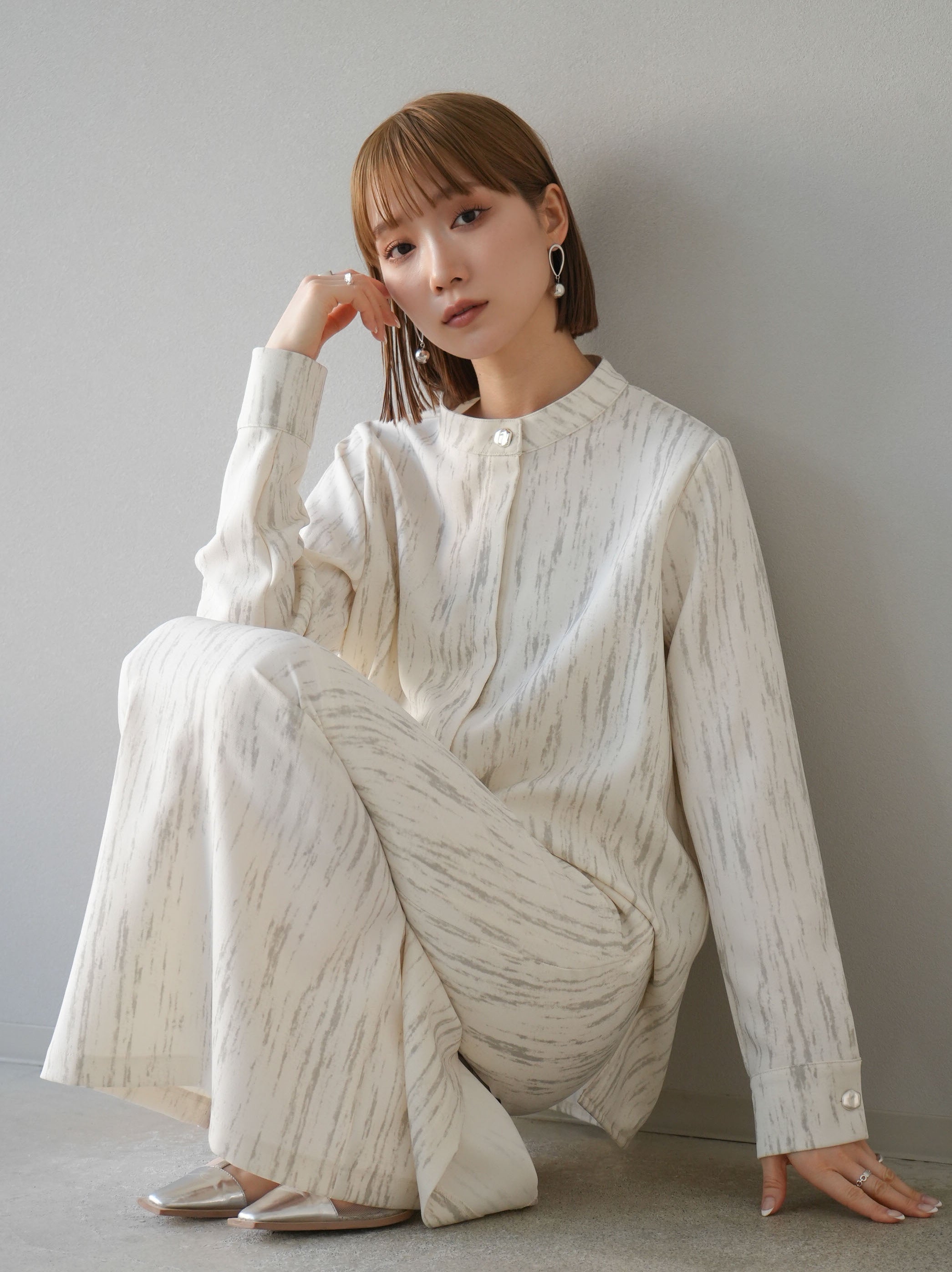 SET]水彩柄バンドカラーシャツ+水彩柄タイトスカート(2set) – Lumier