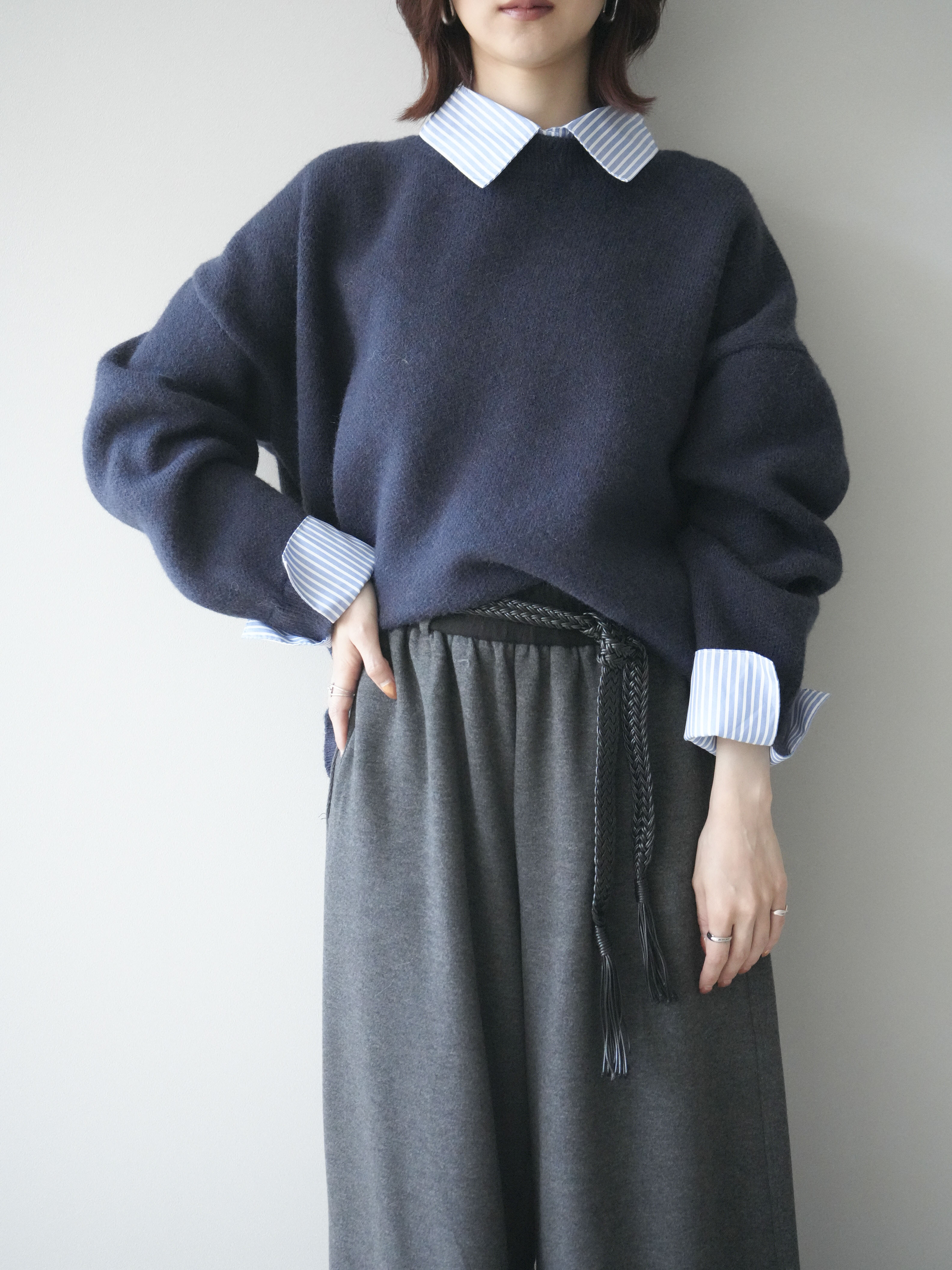 予約]2WAYストライプ襟ニットプルオーバー/navy – Lumier