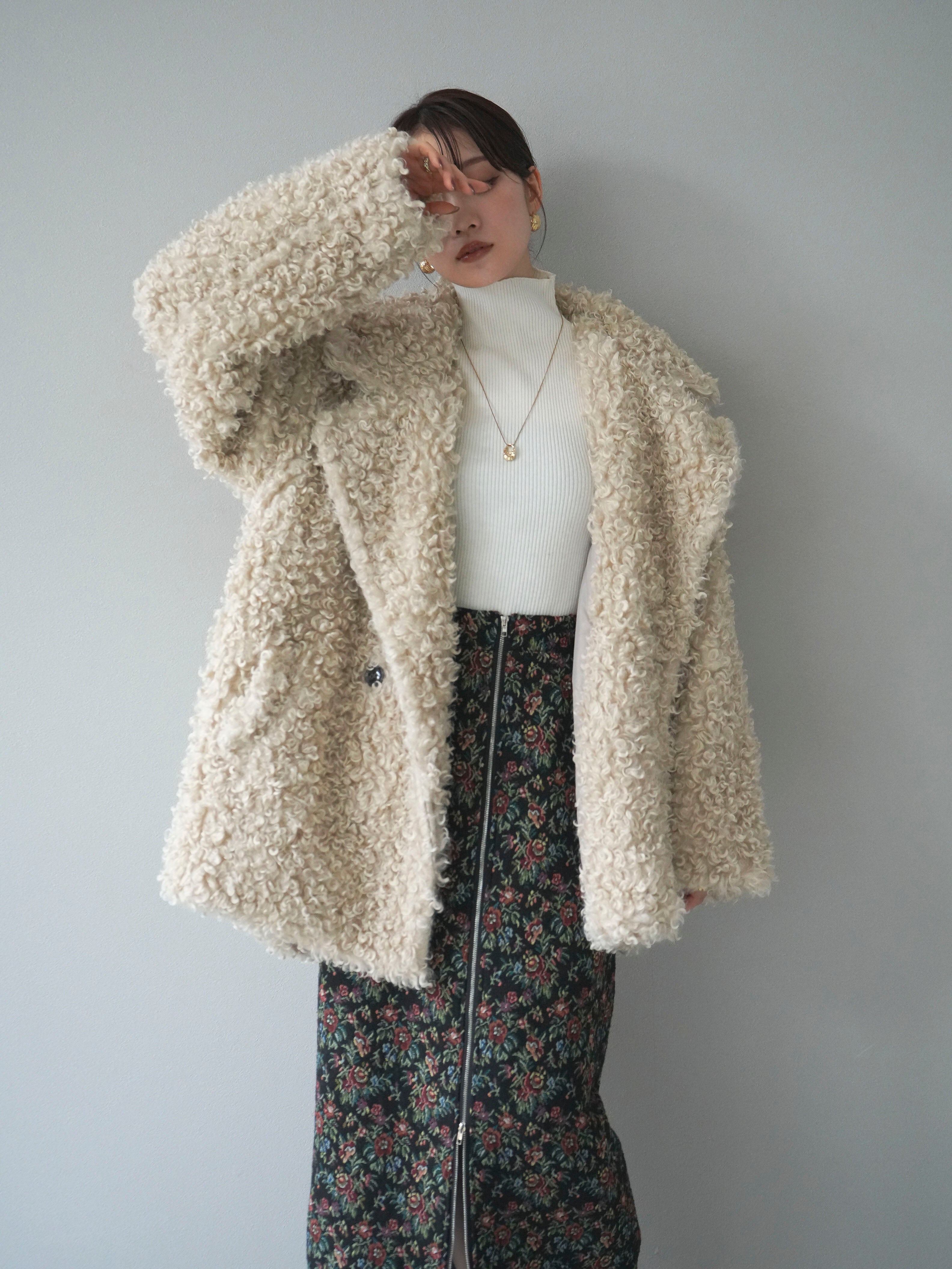 lumier✨完売品 新品プードルファーダブルミドルコート/beige 56_cd0e6cc1-11ee-4bbb-bfc5-