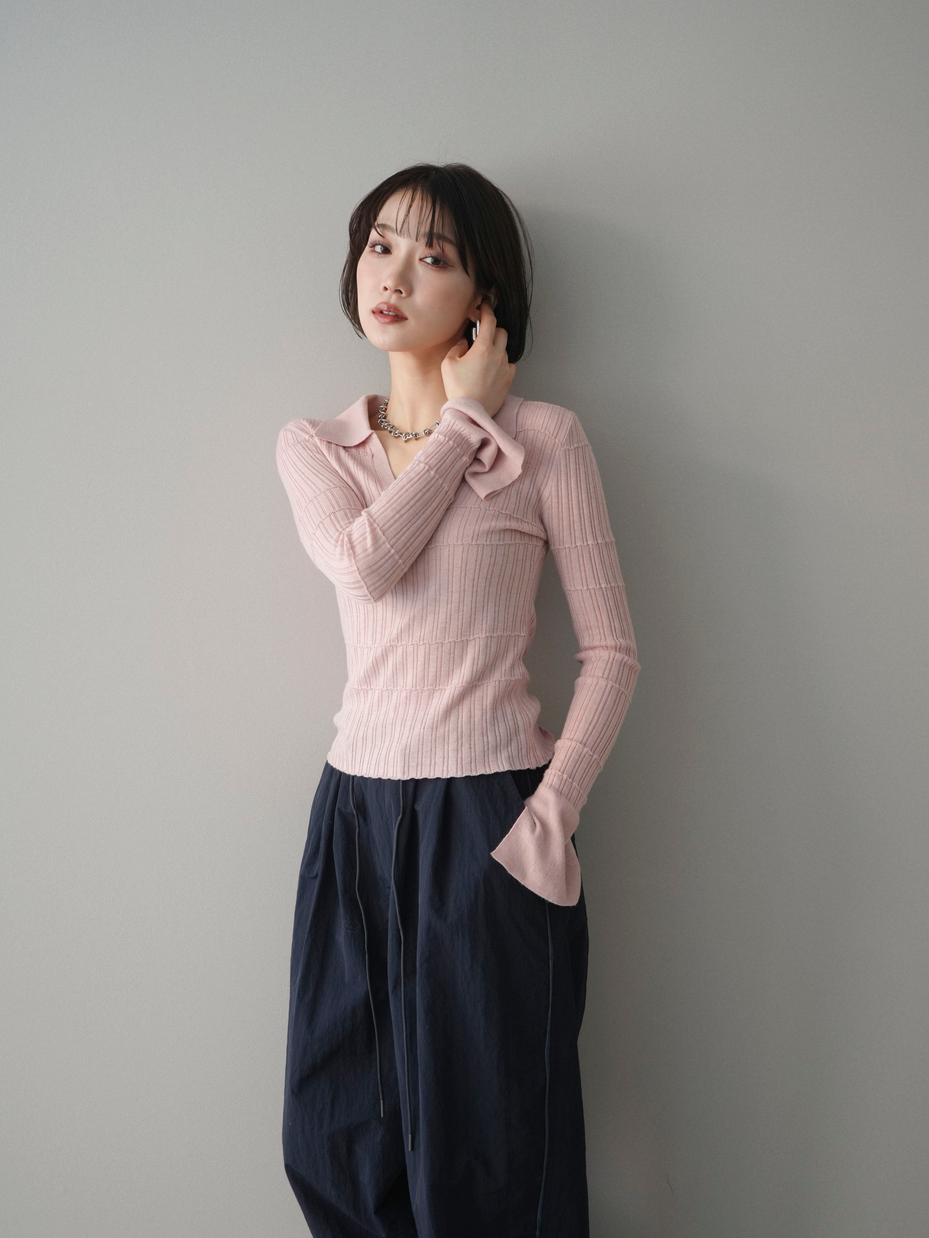 YLÈVE / シアーリブニットスキッパーポロ新品未使用 300日着られるニット】スキッパーポロリブニット