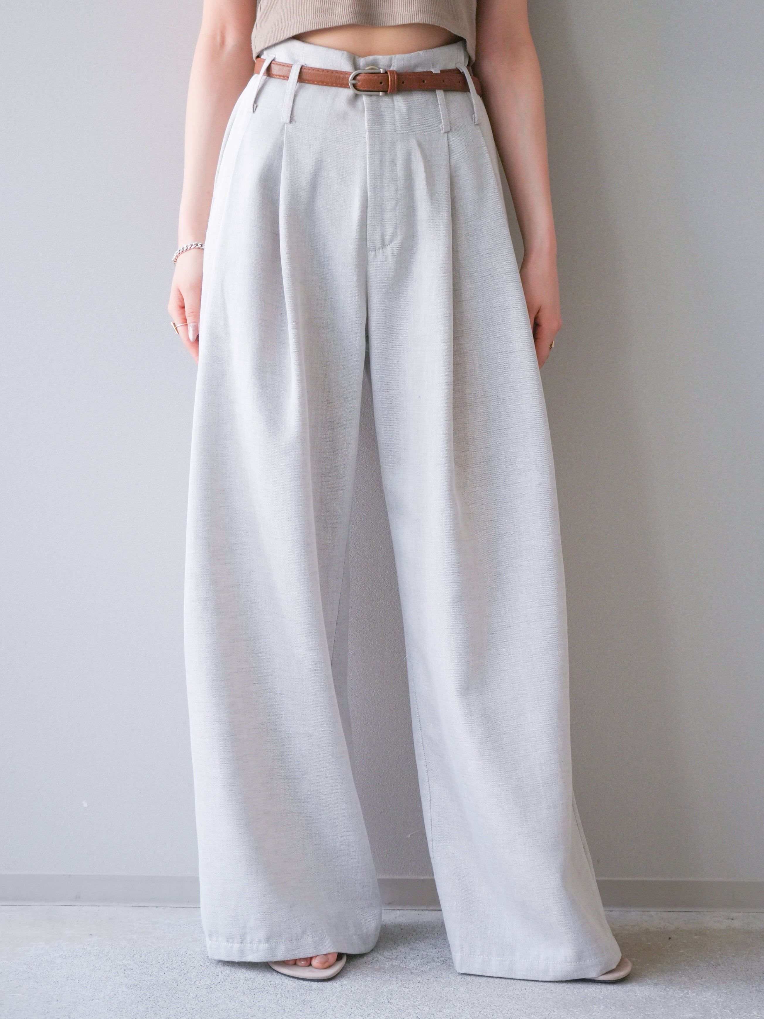 luijewelry ハイウェストパンツ 予約]ベルト付ハイウエストワイドパンツ/ivory – Lumier