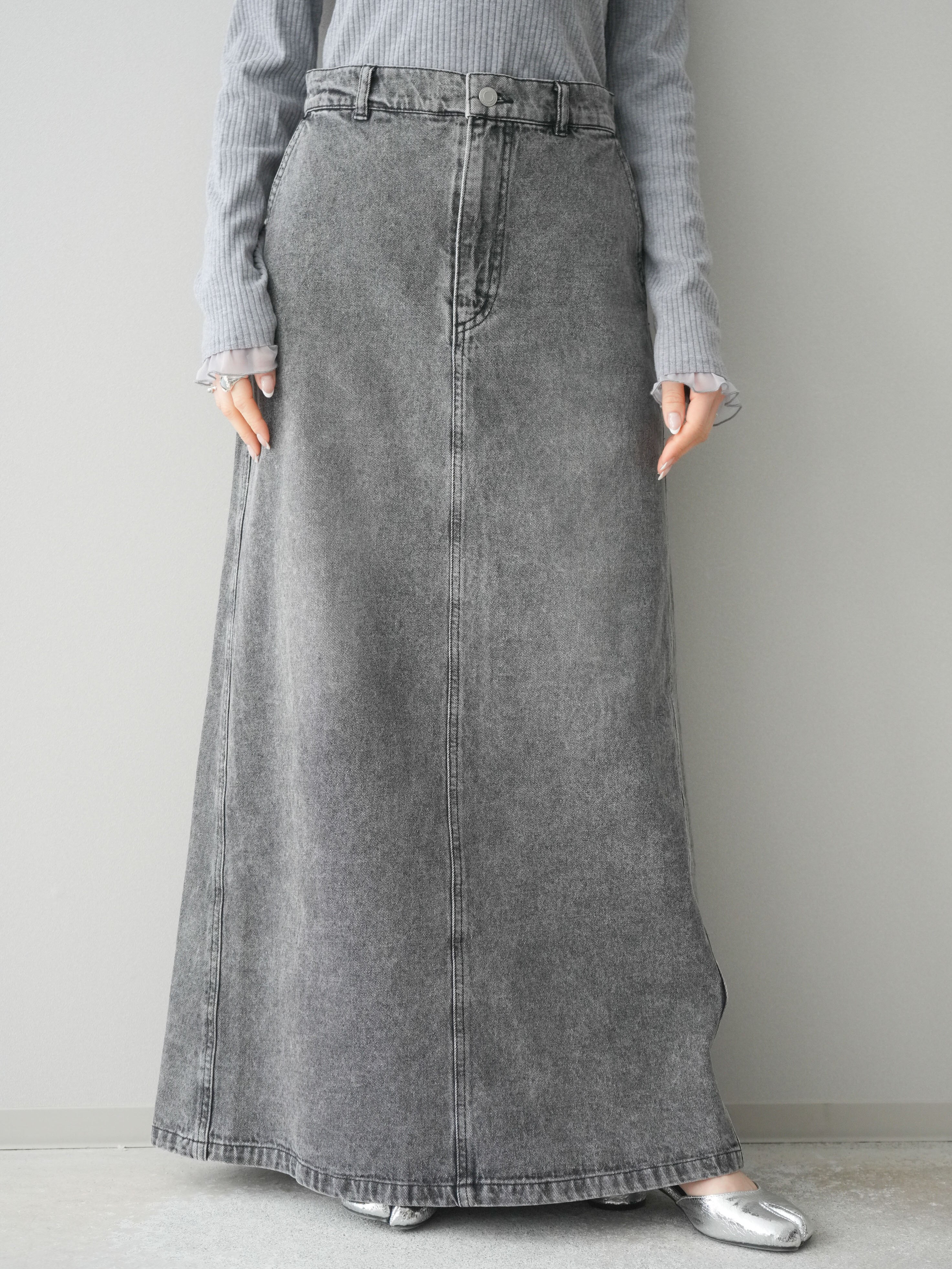 予約]デニムフレアロングスカート/black – Lumier