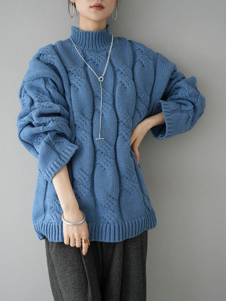 予約]ポリエステルケーブルオーバーニット/ブルー – Lumier