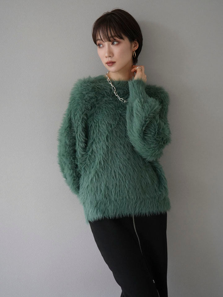 Pre-order] Petite neck volume sleeve shaggy knit/green – Lumier