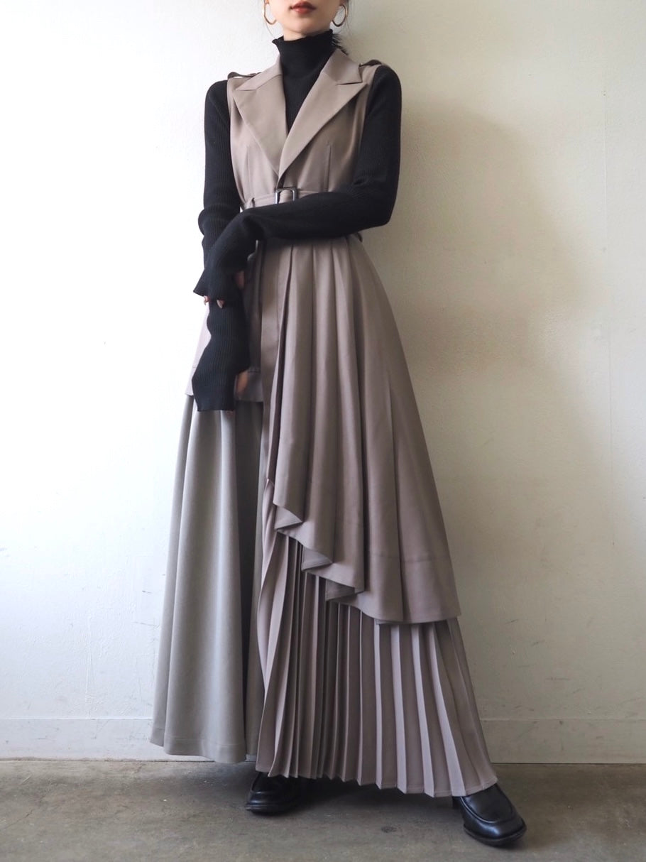 即納]Yukko collaboration asymmetry gilet dress/ベージュ – Lumier