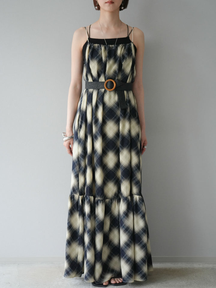 [予約]ベルト付チェックノースリーブワンピース/ブルー