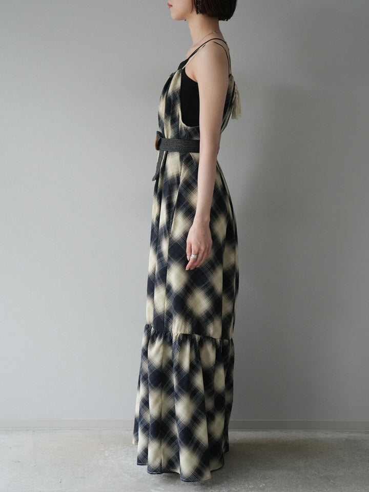 [予約]ベルト付チェックノースリーブワンピース/ブルー