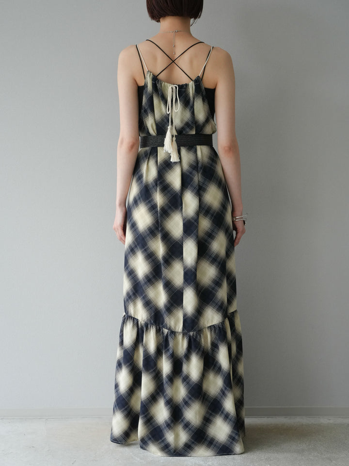 [予約]ベルト付チェックノースリーブワンピース/ブルー