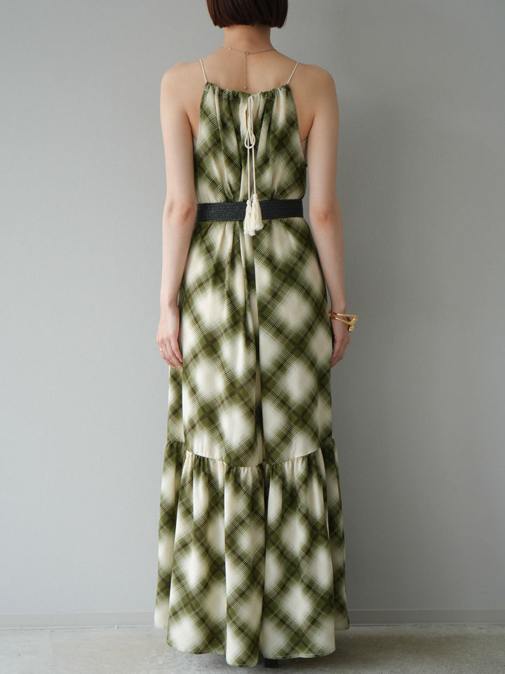 [予約]ベルト付チェックノースリーブワンピース/グリーン