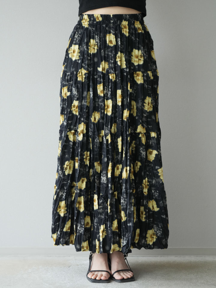 [予約]フラワーワッシャーロングスカート/ブラック