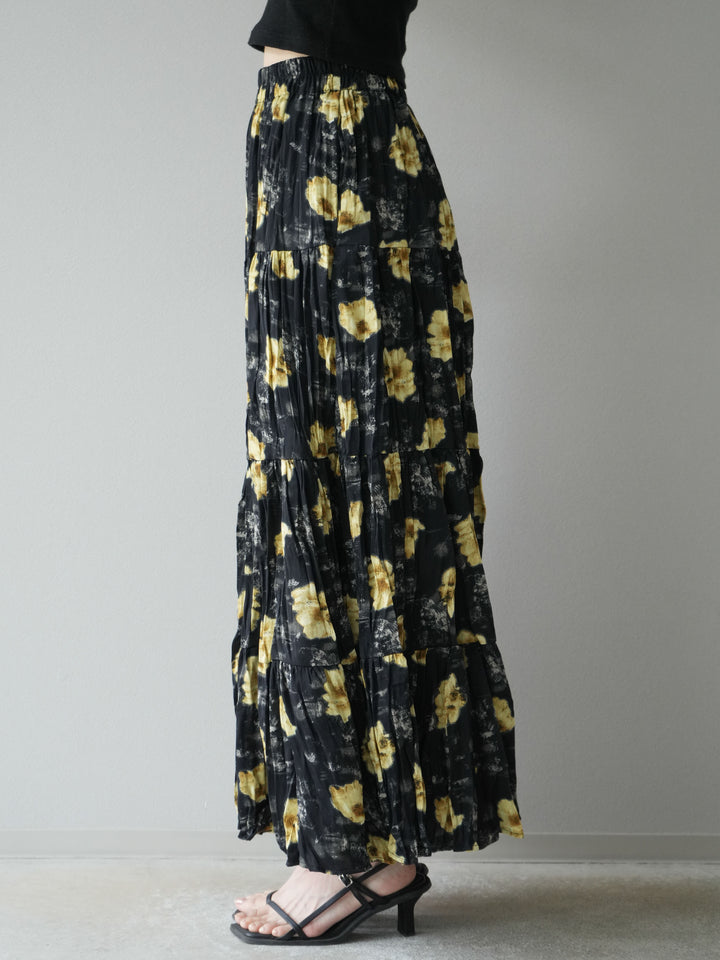 [予約]フラワーワッシャーロングスカート/ブラック