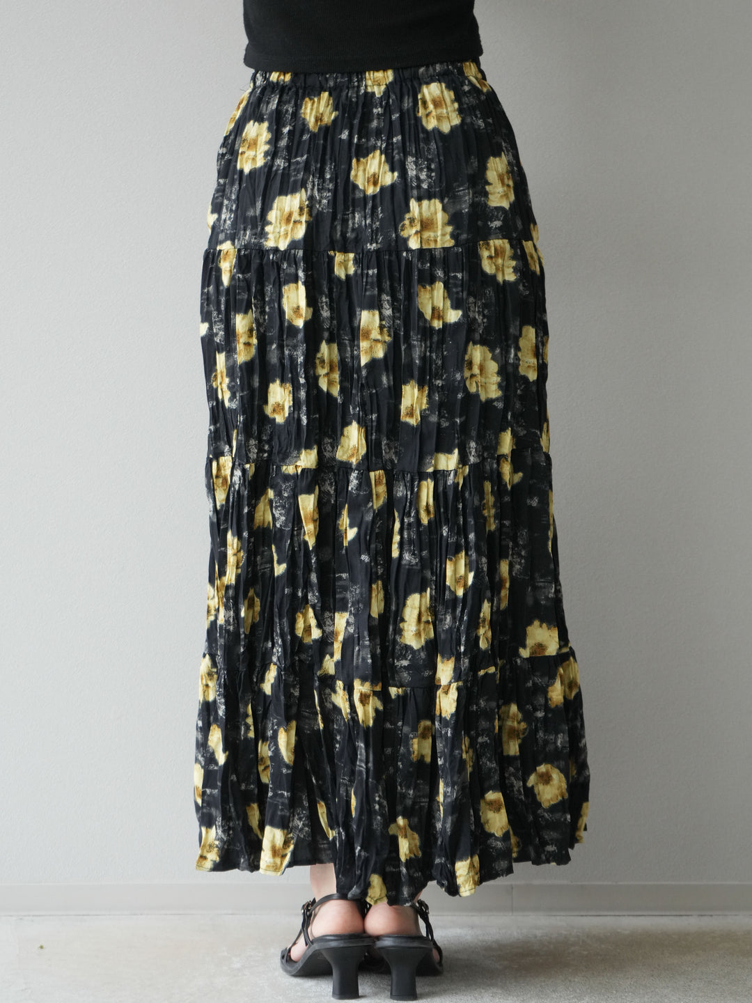 [予約]フラワーワッシャーロングスカート/ブラック