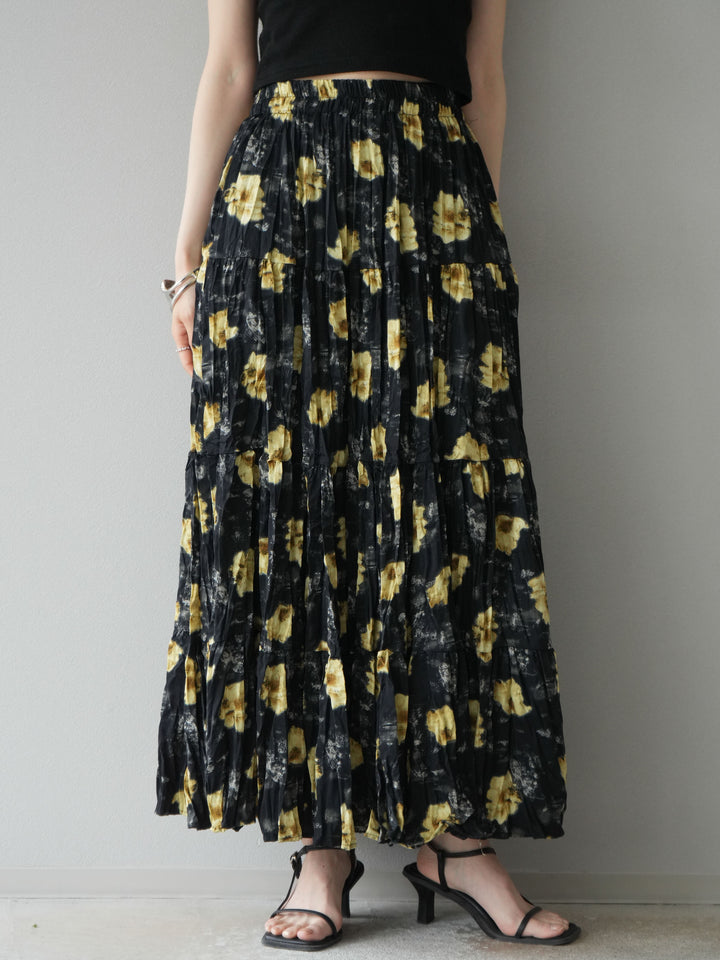 [予約]フラワーワッシャーロングスカート/ブラック