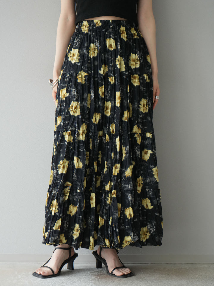 [予約]フラワーワッシャーロングスカート/ブラック