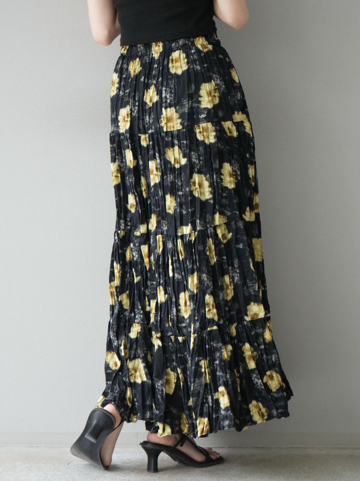 [予約]フラワーワッシャーロングスカート/ブラック