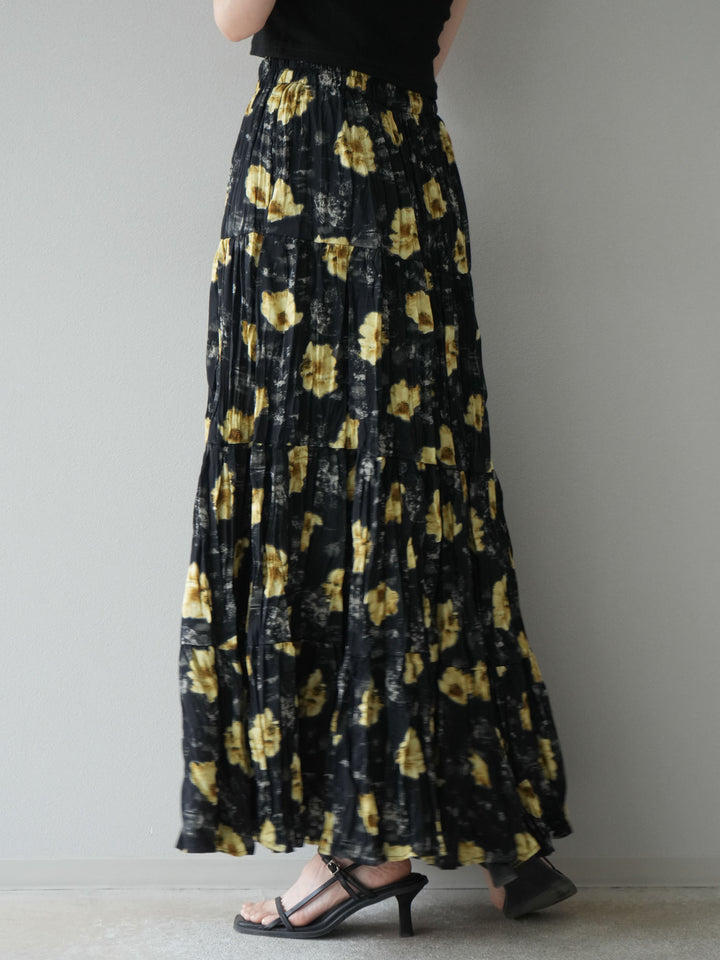 [予約]フラワーワッシャーロングスカート/ブラック