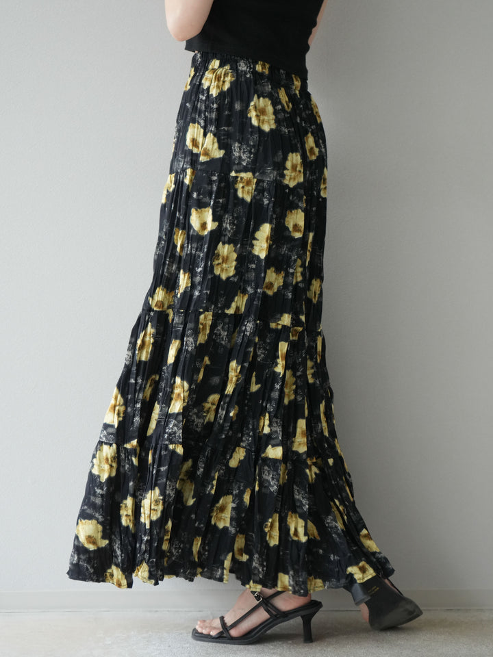 [予約]フラワーワッシャーロングスカート/ブラック