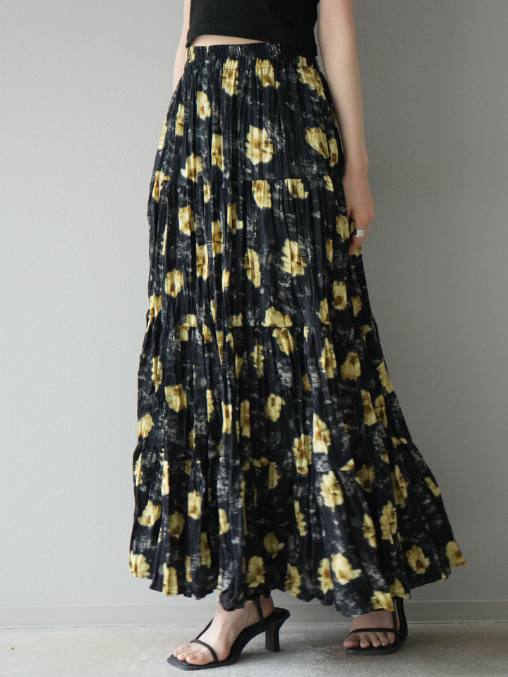 [予約]フラワーワッシャーロングスカート/ブラック