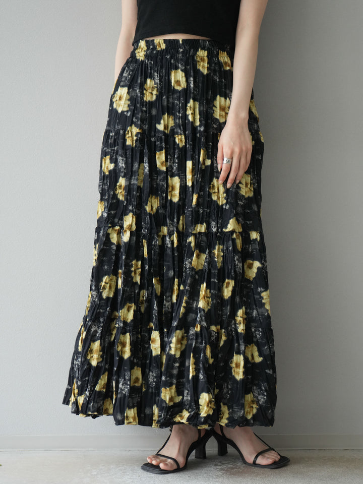 [予約]フラワーワッシャーロングスカート/ブラック