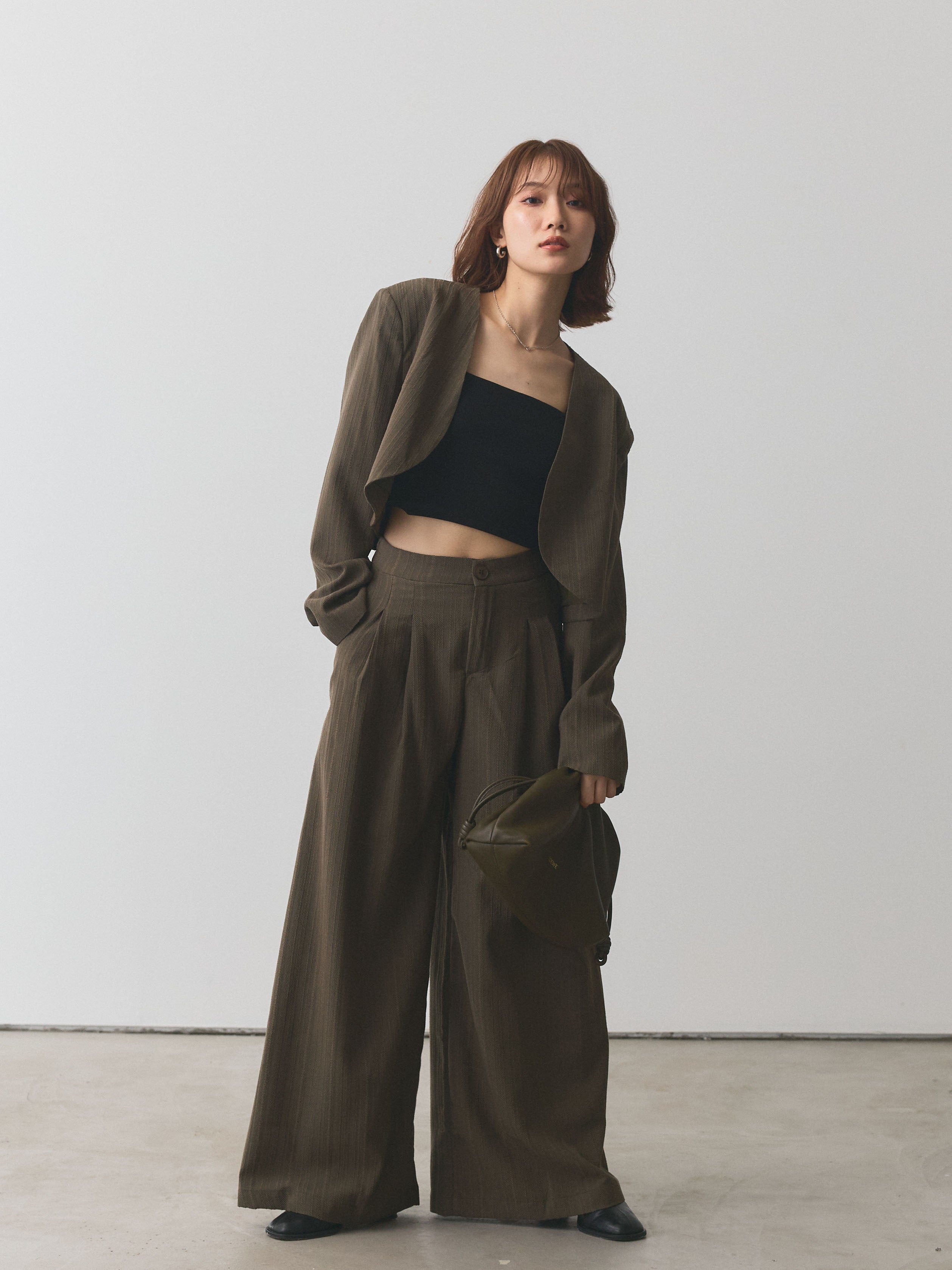 ヘリンボーンショートジャケット SET]ヘリンボーンショートジャケット＆ワイドパンツSET UP – Lumier