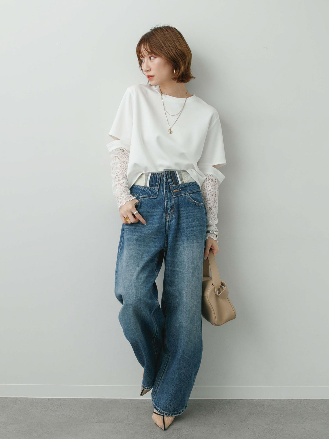 [予約]レーススリーブトップス/white