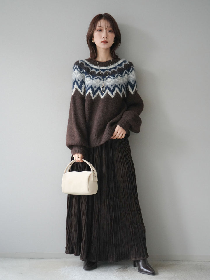 [予約]求心柄オーバーニットプルオーバー/brown