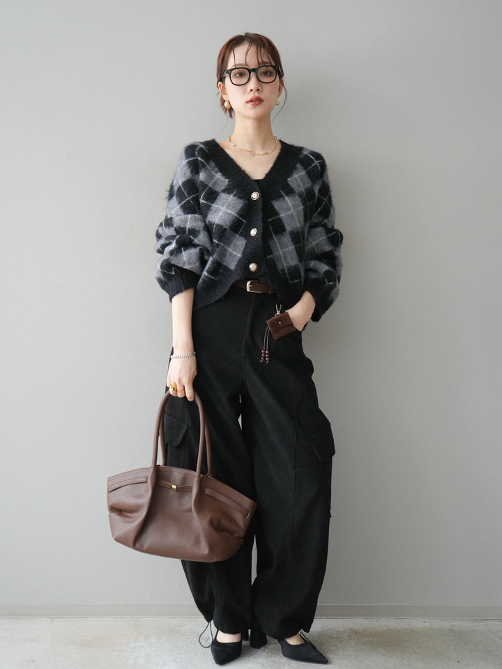 [予約]ベルト付コーデュロイカーゴパンツ/black