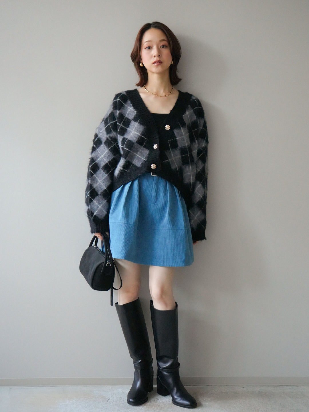 [予約]ベルト付インパンコーデュロイタックフレアスカート/blue