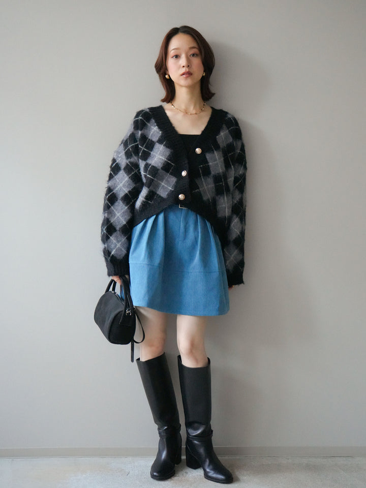 [予約]ベルト付インパンコーデュロイタックフレアスカート/blue