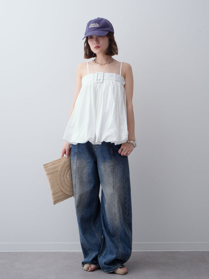 [予約]バックル付バルーンキャミトップス/white
