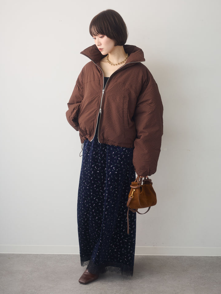 [予約]スタンドカラーショートパフジャケット/brown