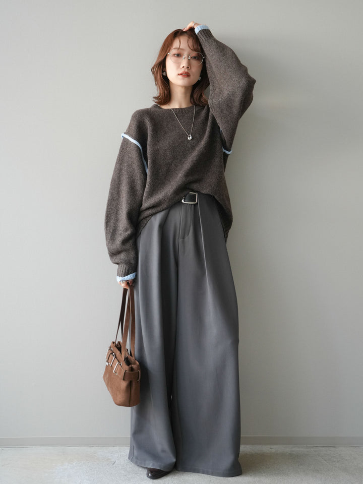 [予約]バイカラーパイピングニットプルオーバー/brown