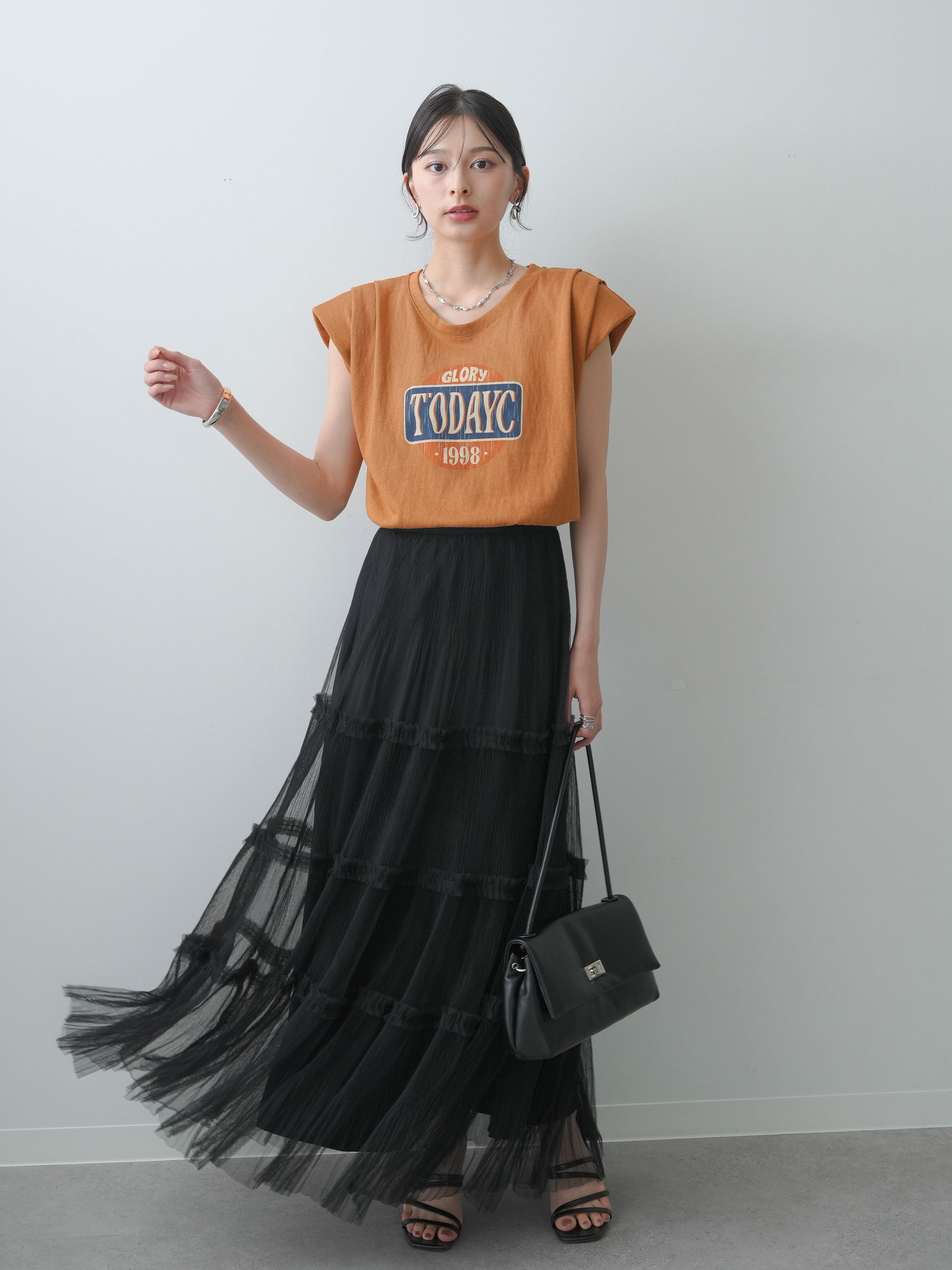 SET]ヴィンテージロゴドロストTEE+ホイップチュールティアードフレア