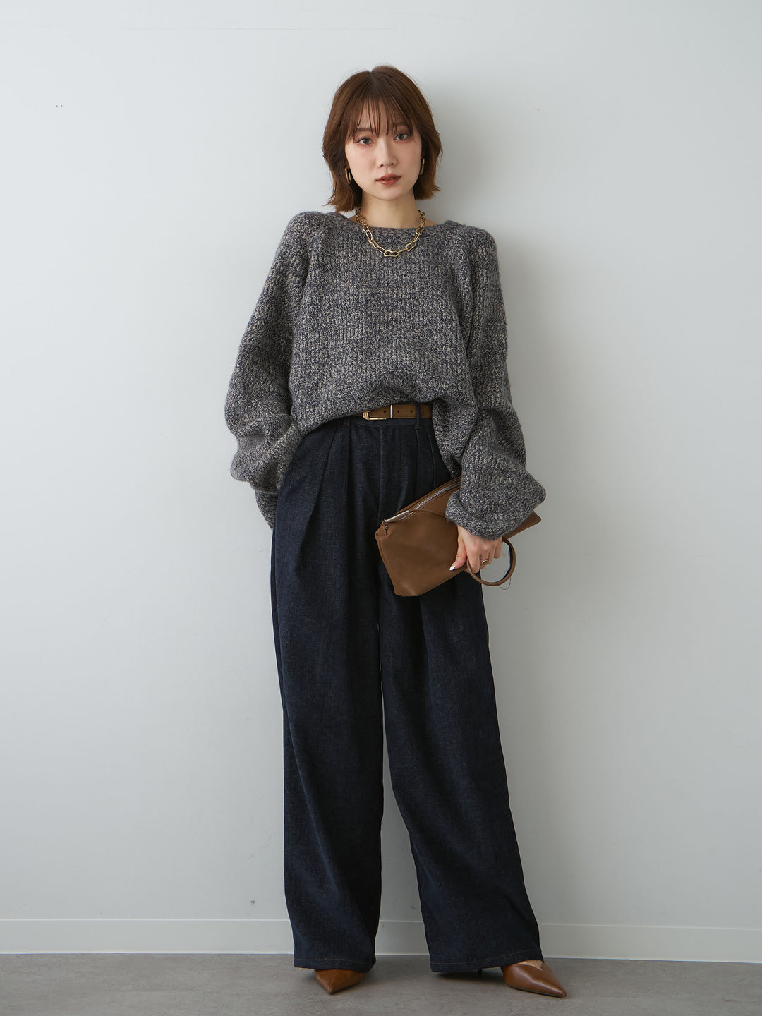 [予約]メランジクルーネックワイドプルオーバー/navy